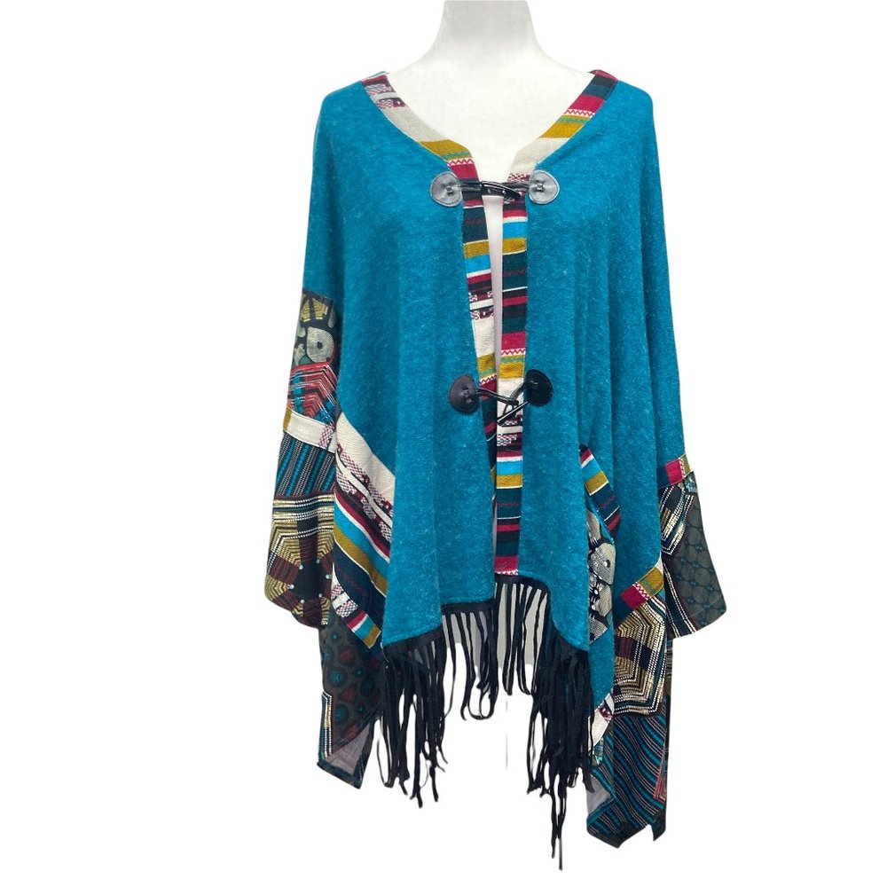 Simply Couture Southwestern Bohemian Knit Poncho Wrap with Arm Holes - XL